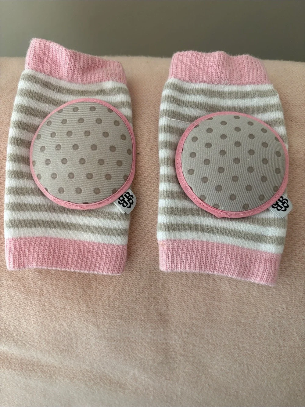 Bella Tunno Pink & Cream Striped Baby Knee Pads with Non-Slip Dots